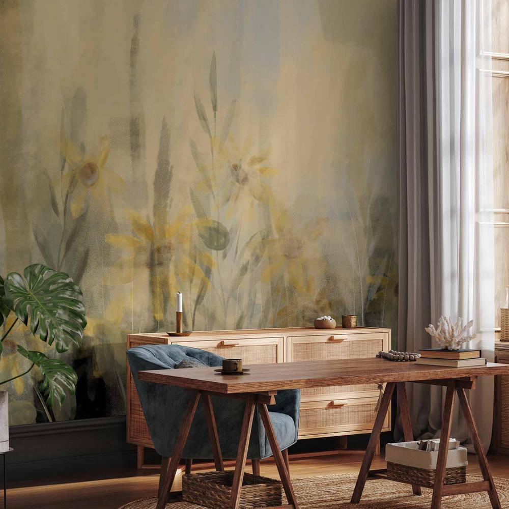 Fototapeta - Muśnięcie latem - motyw roślinny z łąką pełną żółtych kwiatów i traw