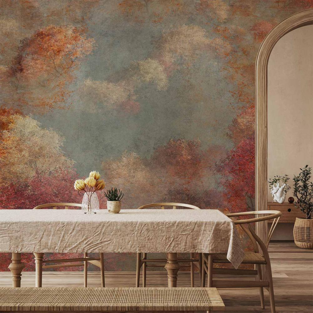 Fototapeta - Natura jesienią - pejzaż jesiennych drzew w malowanym stylu retro