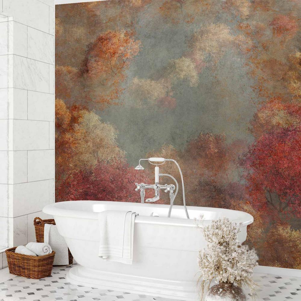 Fototapeta - Natura jesienią - pejzaż jesiennych drzew w malowanym stylu retro