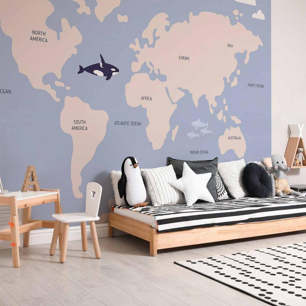 Fototapeta - Pastelowa planeta - zwierzątka i podwodne rośliny na mapie