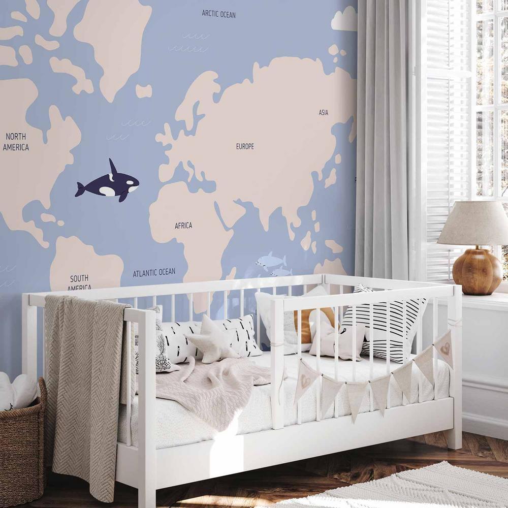 Fototapeta - Pastelowa planeta - zwierzątka i podwodne rośliny na mapie