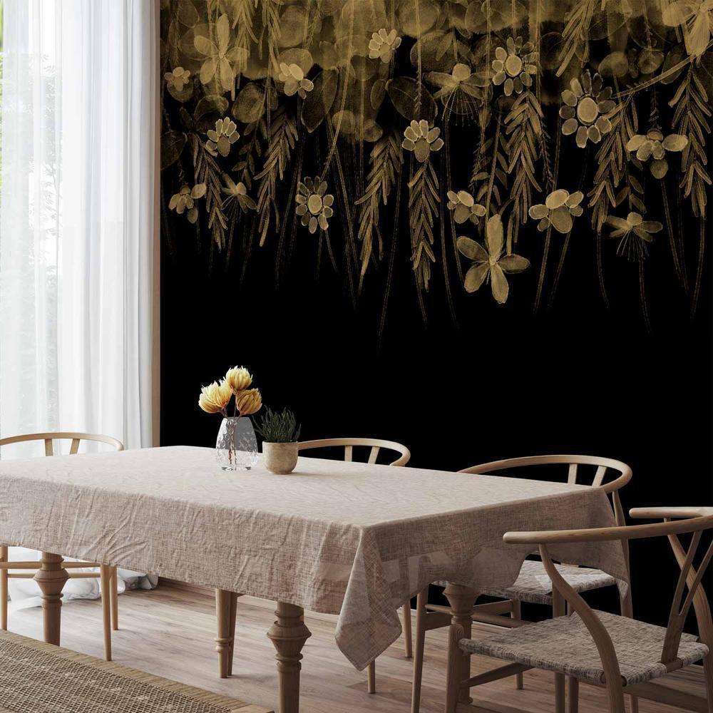 Fototapeta - Pejzaż natury - czarny abstrakcyjny motyw natury z kwiatami w sepii