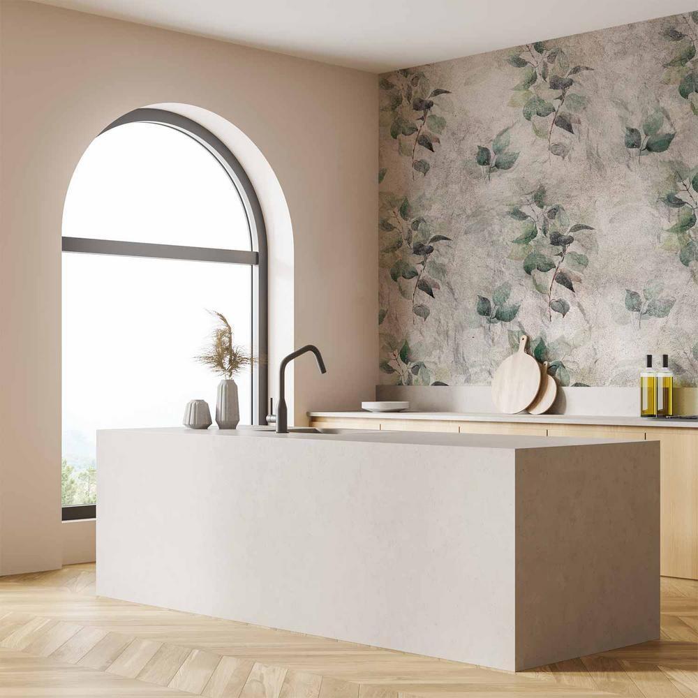 Fototapeta - Posąg natury - motyw roślinny z zielonymi liśćmi z szarymi deseniami