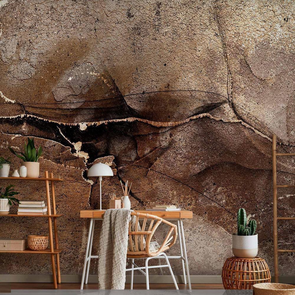 Fototapeta - Skalna abstrakcja - brązowobeżowy deseń w stylu pękniętego kamienia
