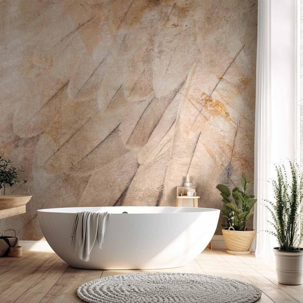 Fototapeta - Skrzydła ptaka - minimalistyczne zbliżenie na beżowe pióra z deseniem