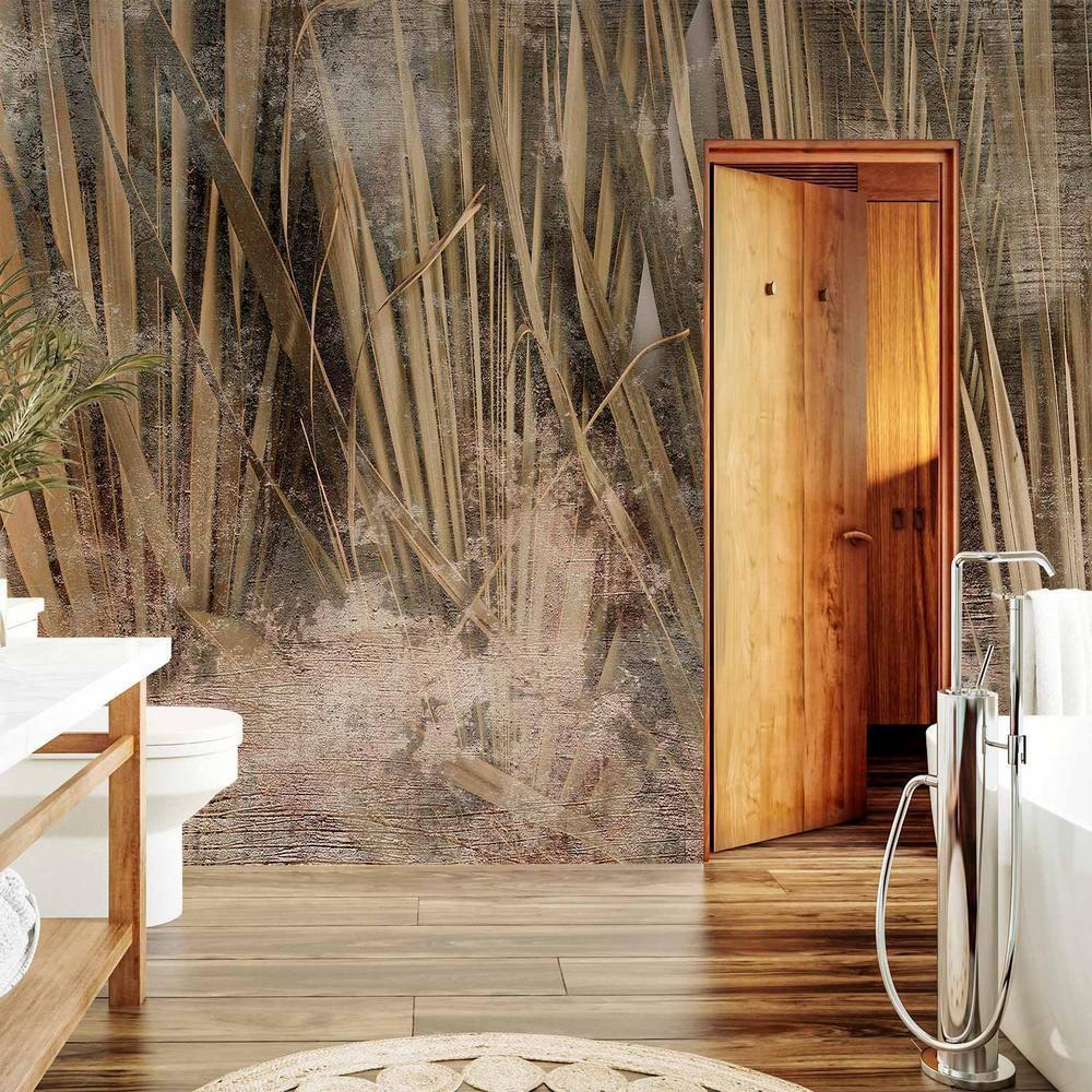 Fototapeta - Suche liście - pejzaż wysokich traw w stylu boho z deseniami z farby