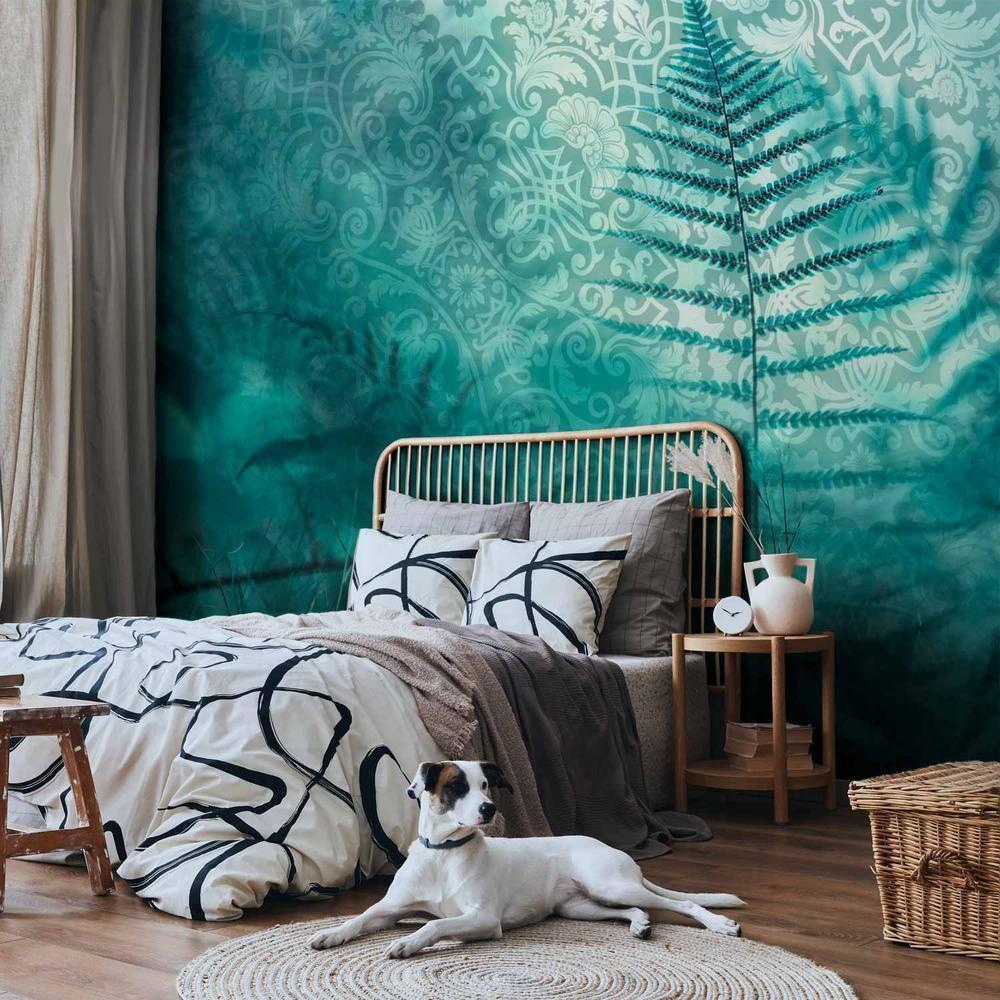 Fototapeta - W leśnym zaciszu - abstrakcyjna kompozycja z paprocią i deseniami