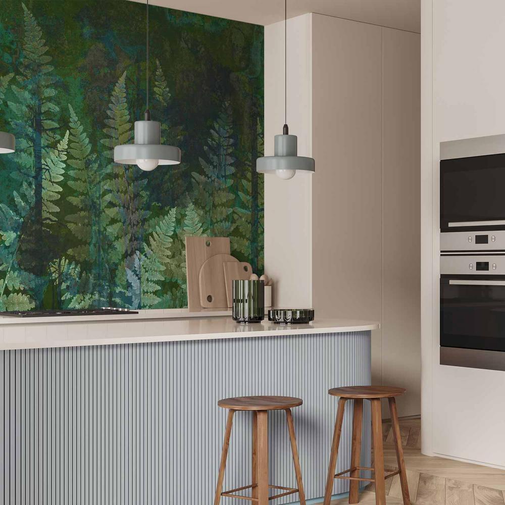 Fototapeta - Zielona abstrakcja w lesie - liście paproci w kniejach z deseniami