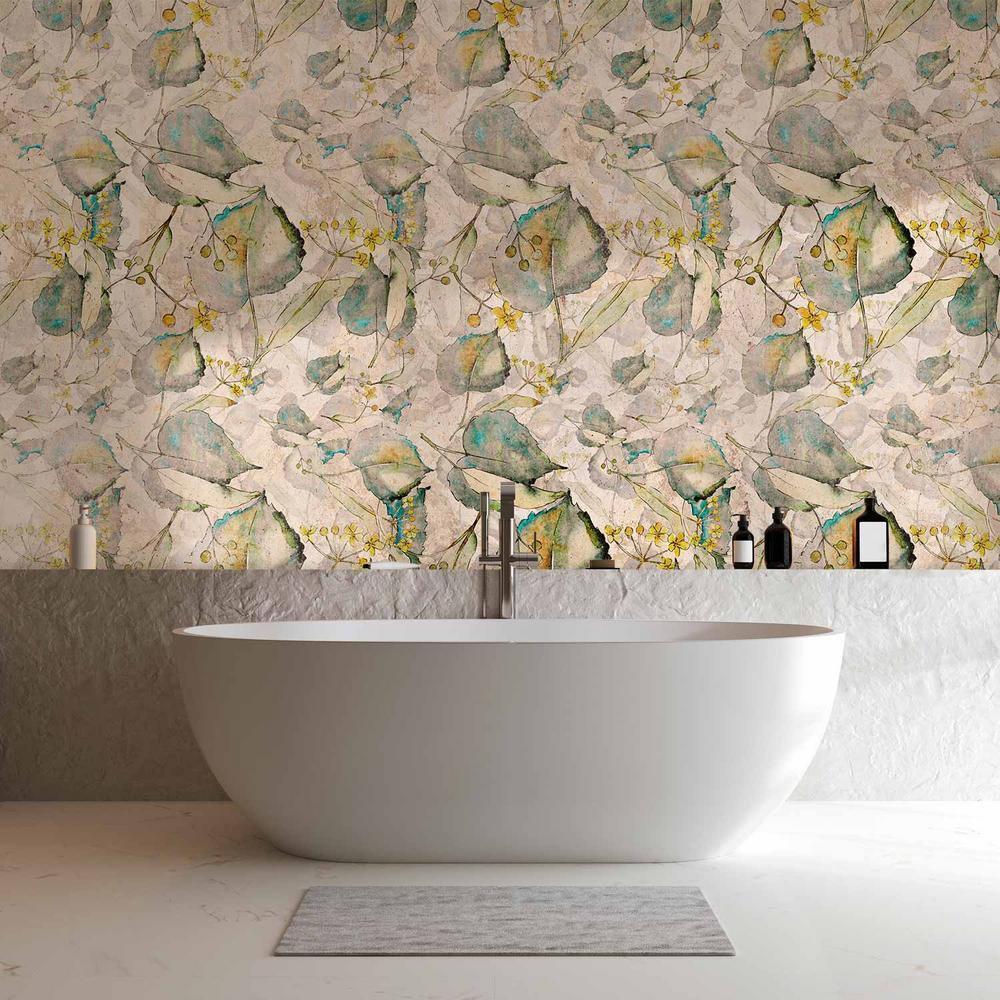 Fototapeta - Zielonożółte jesienne pamiątki - deseń z roślinnym motywem z liśćmi