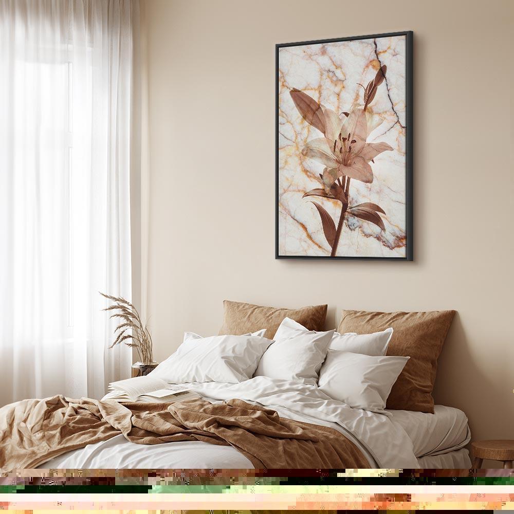 Obraz - Kwiat elegancji (1-częściowy) - delikatna lilia na tle marmuru w sepii