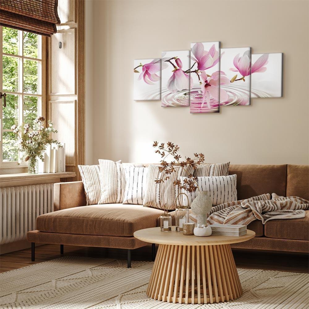 Obraz - Magnolie nad wodą (5-częściowy) szeroki różowy