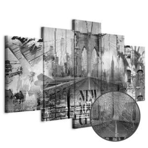 Obraz - New York City Collage (5-częściowy) szeroki czarno-biały