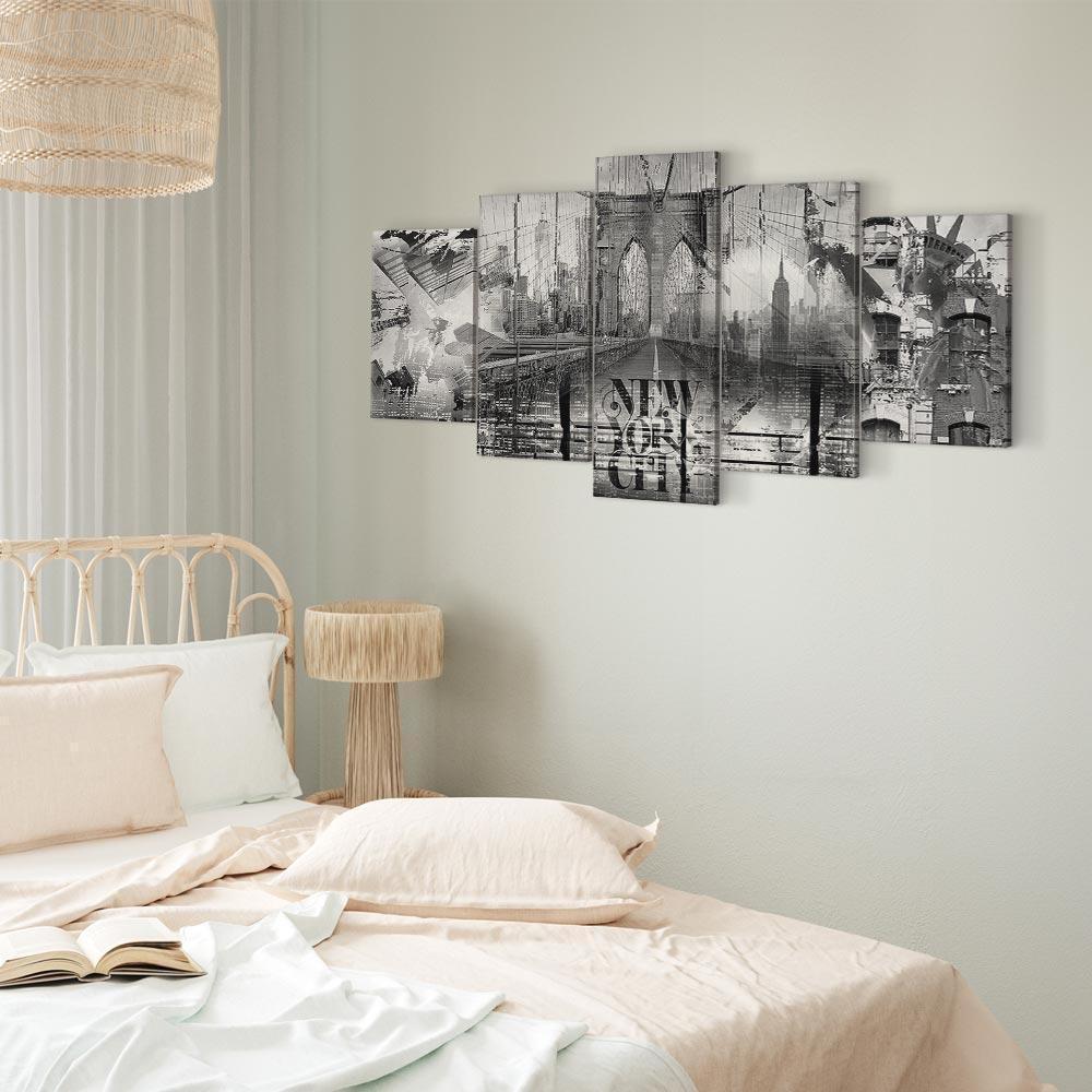 Obraz - New York City Collage (5-częściowy) szeroki czarno-biały