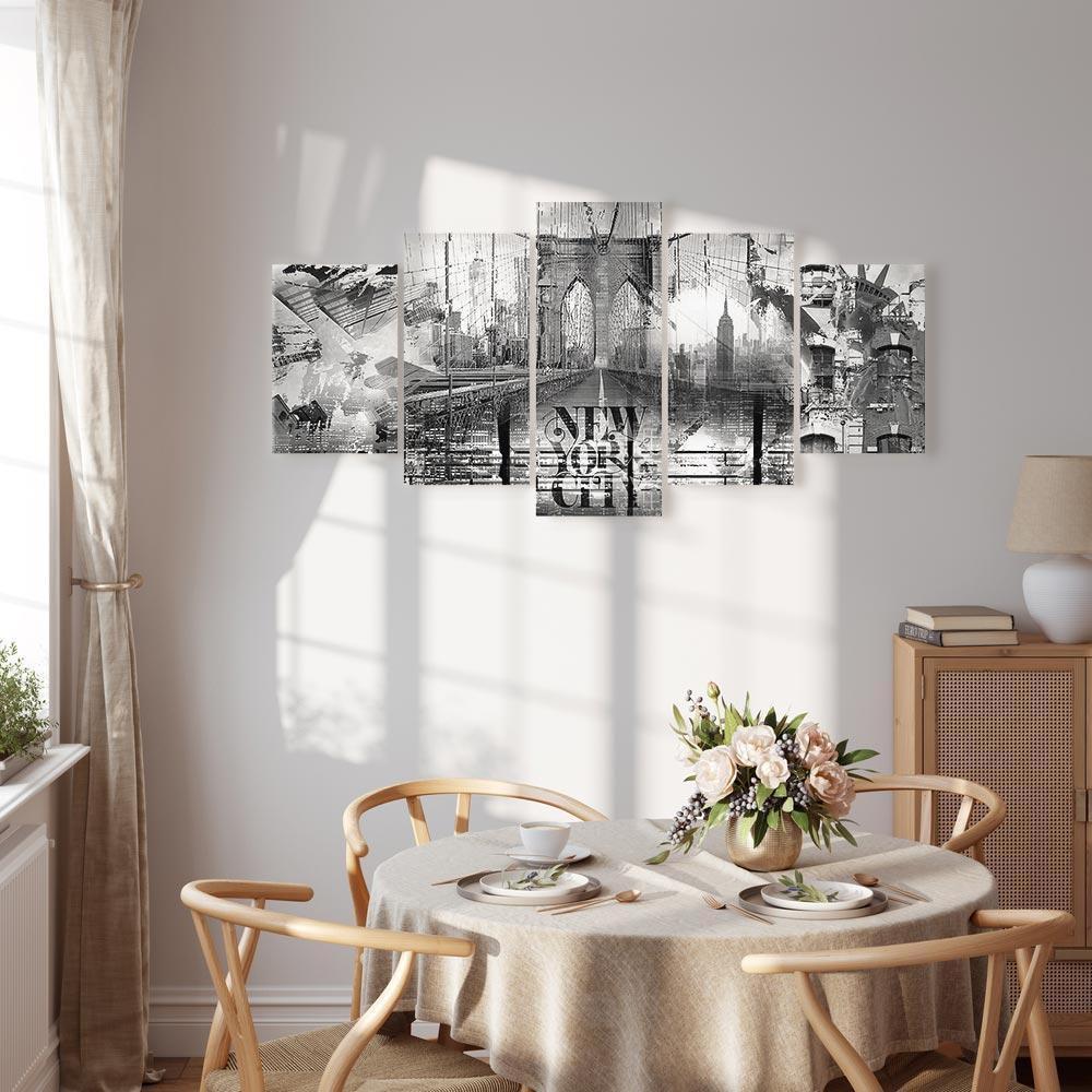 Obraz - New York City Collage (5-częściowy) szeroki czarno-biały