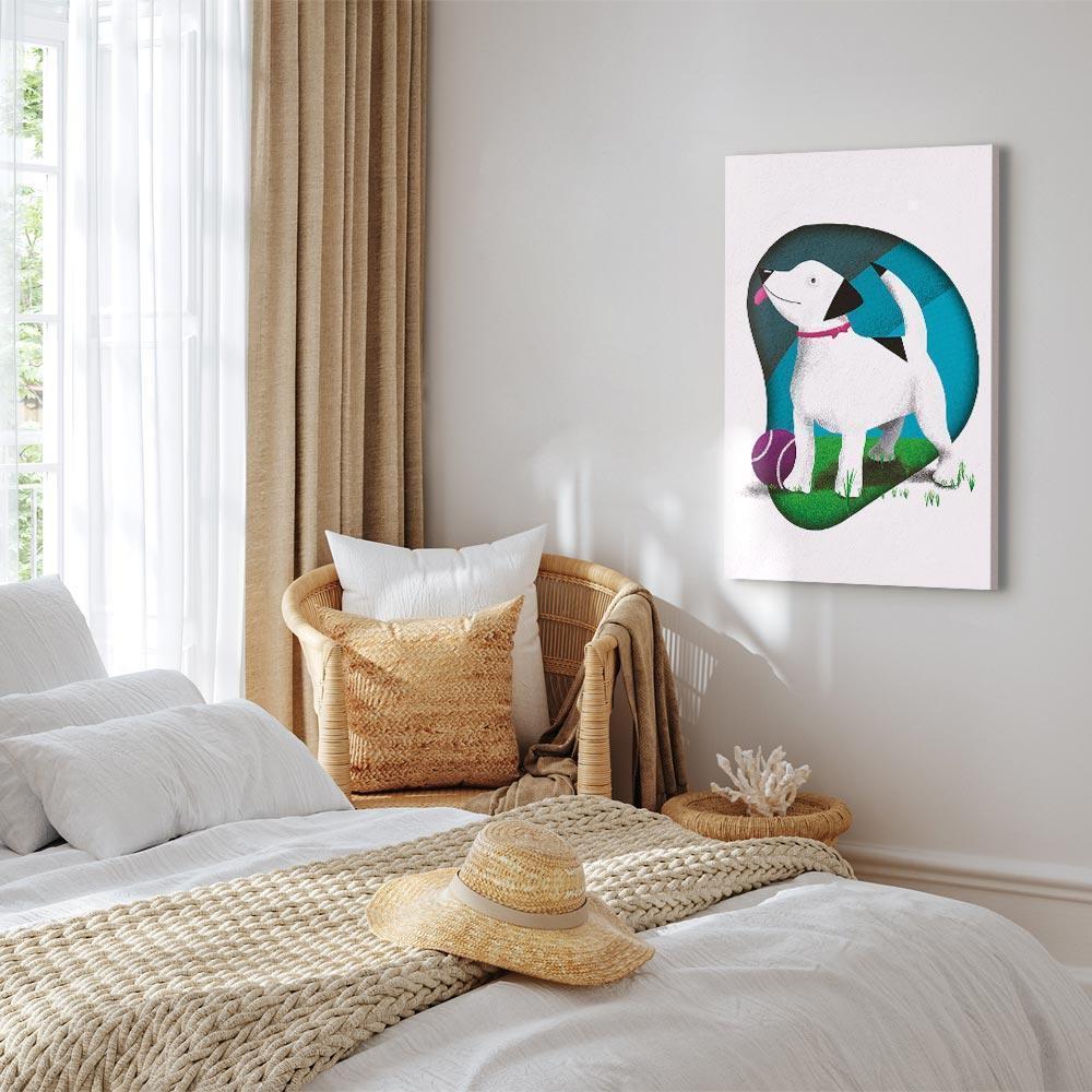 Obraz - Pies i piłka (1-częściowy) pionowy