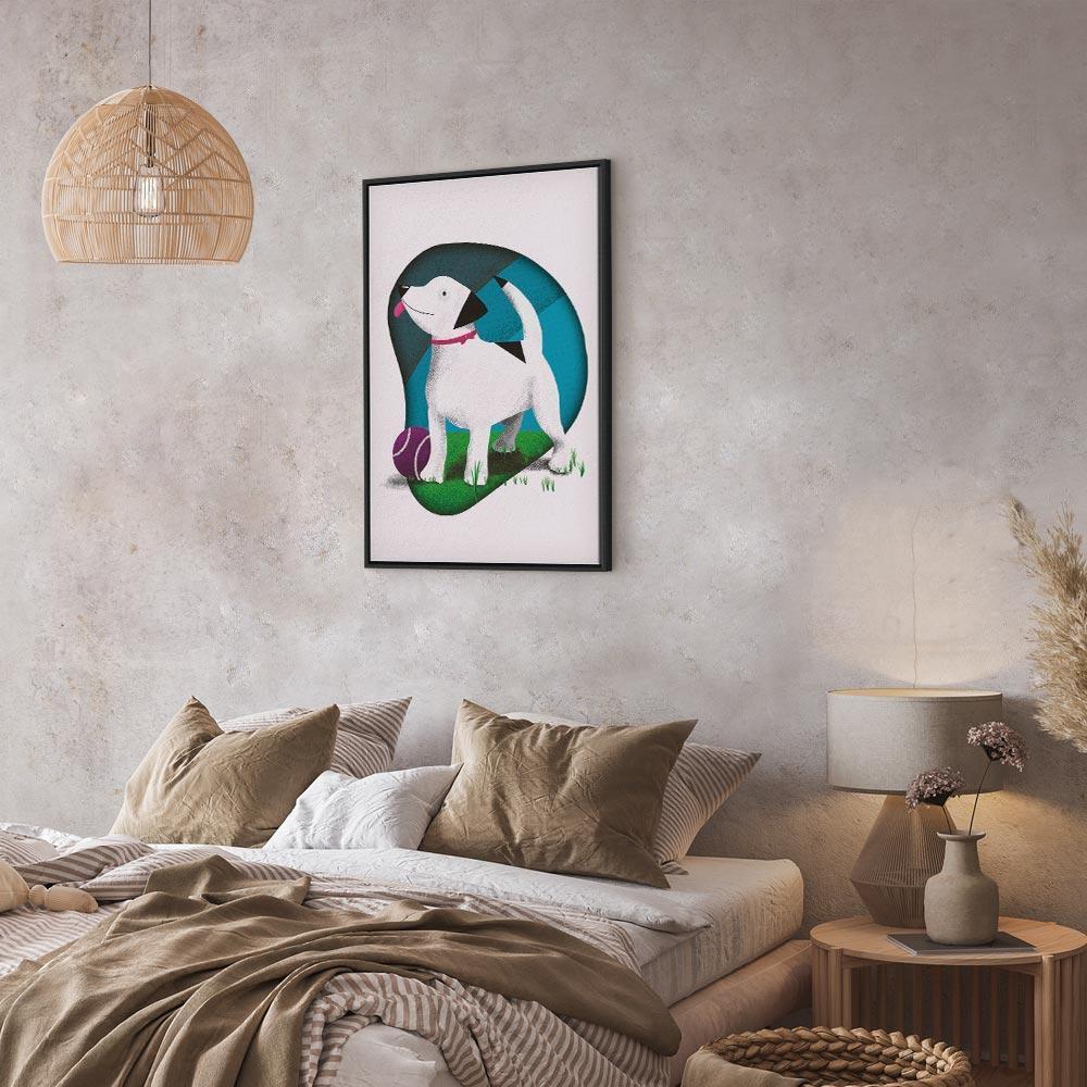 Obraz - Pies i piłka (1-częściowy) pionowy