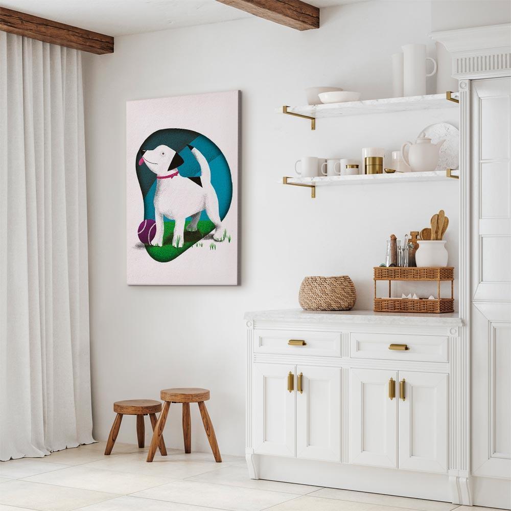 Obraz - Pies i piłka (1-częściowy) pionowy