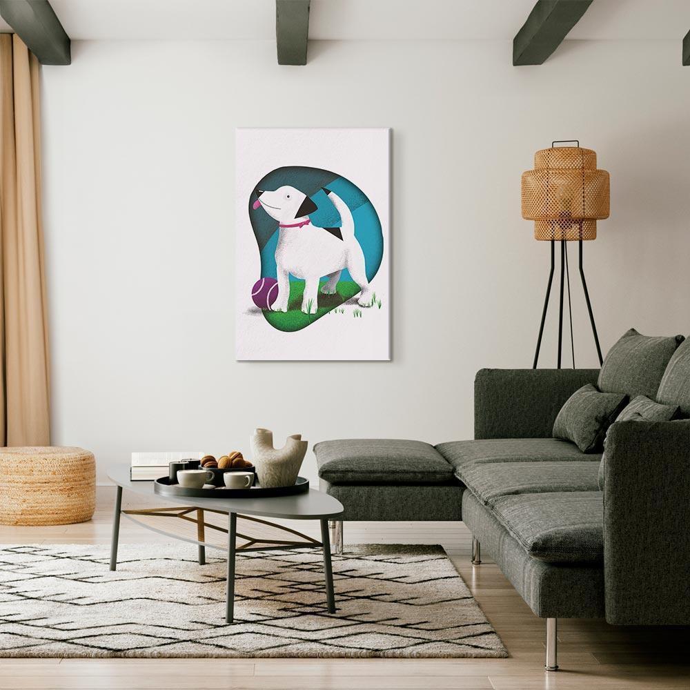 Obraz - Pies i piłka (1-częściowy) pionowy