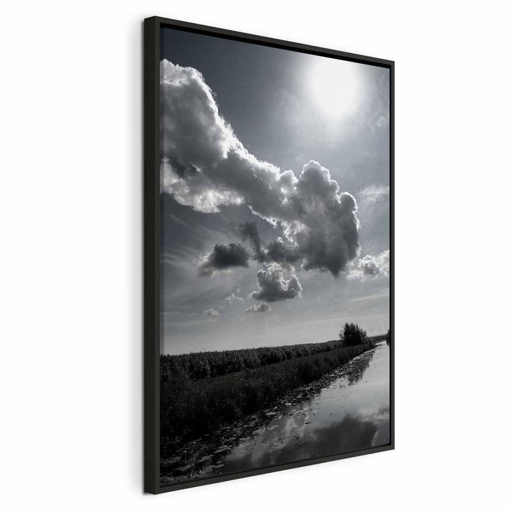 Obraz - Słońce nad chmurami (1-częściowy) - odbicie nieba w wodzie na polu