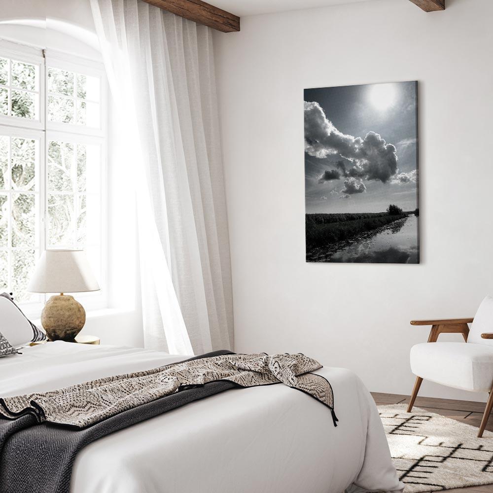 Obraz - Słońce nad chmurami (1-częściowy) - odbicie nieba w wodzie na polu