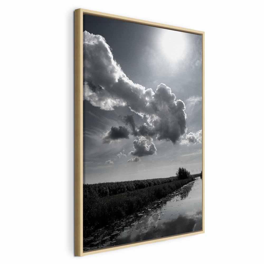 Obraz - Słońce nad chmurami (1-częściowy) - odbicie nieba w wodzie na polu