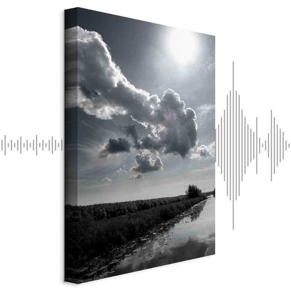 Obraz - Słońce nad chmurami (1-częściowy) - odbicie nieba w wodzie na polu