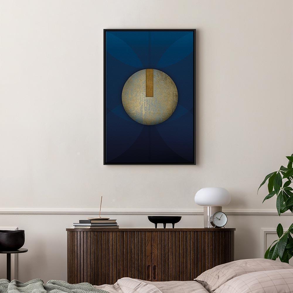 Obraz - W cieniu klasycznego błękitu (1-częściowy) - złote koło w abstrakcji