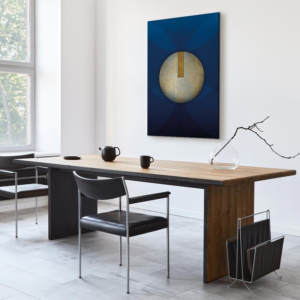 Obraz - W cieniu klasycznego błękitu (1-częściowy) - złote koło w abstrakcji