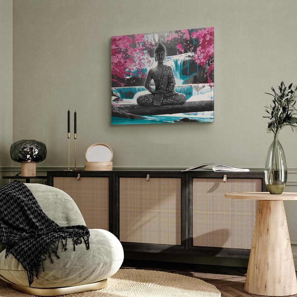 Obraz do samodzielnego malowania - Budda i wodospad