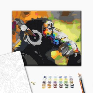 Obraz do samodzielnego malowania - Kolorowa małpa w słuchawkach