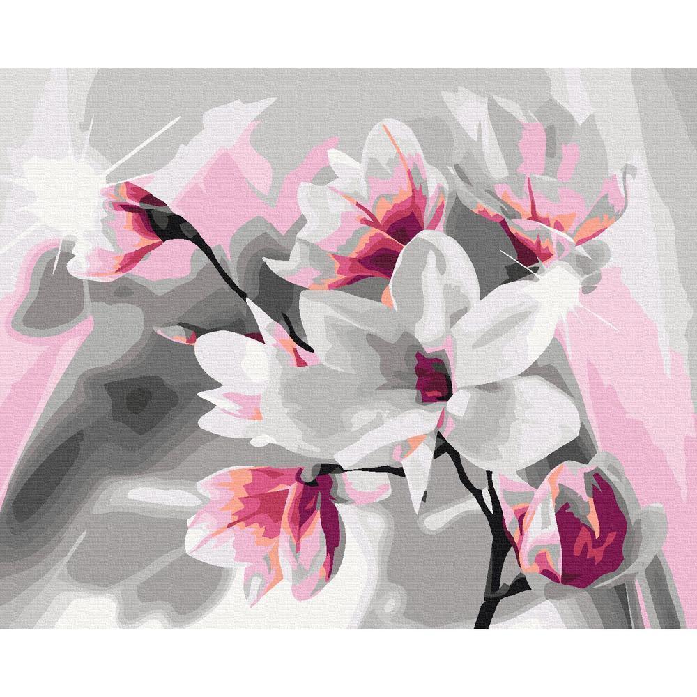 Obraz do samodzielnego malowania - Magnolia (szare tło)