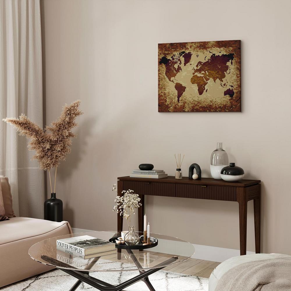 Obraz do samodzielnego malowania - Mapa świata (brązy)