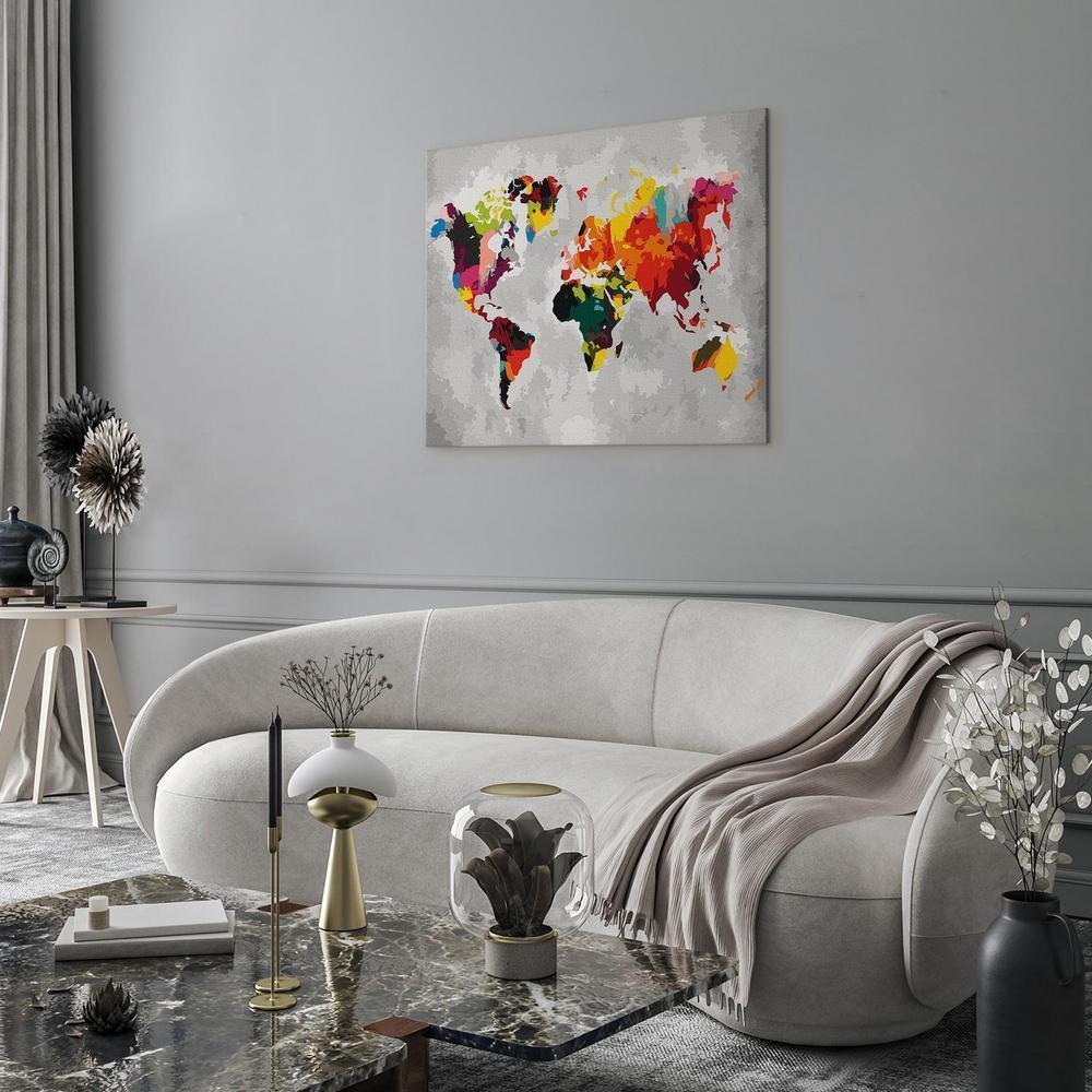 Obraz do samodzielnego malowania - Mapa świata (jaskrawe kolory)