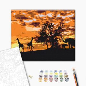 Obraz do samodzielnego malowania - Na sawannie (żyrafy i słonie)