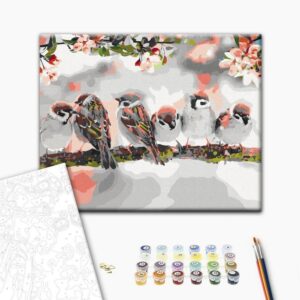 Obraz do samodzielnego malowania - Ptaszki na gałęzi