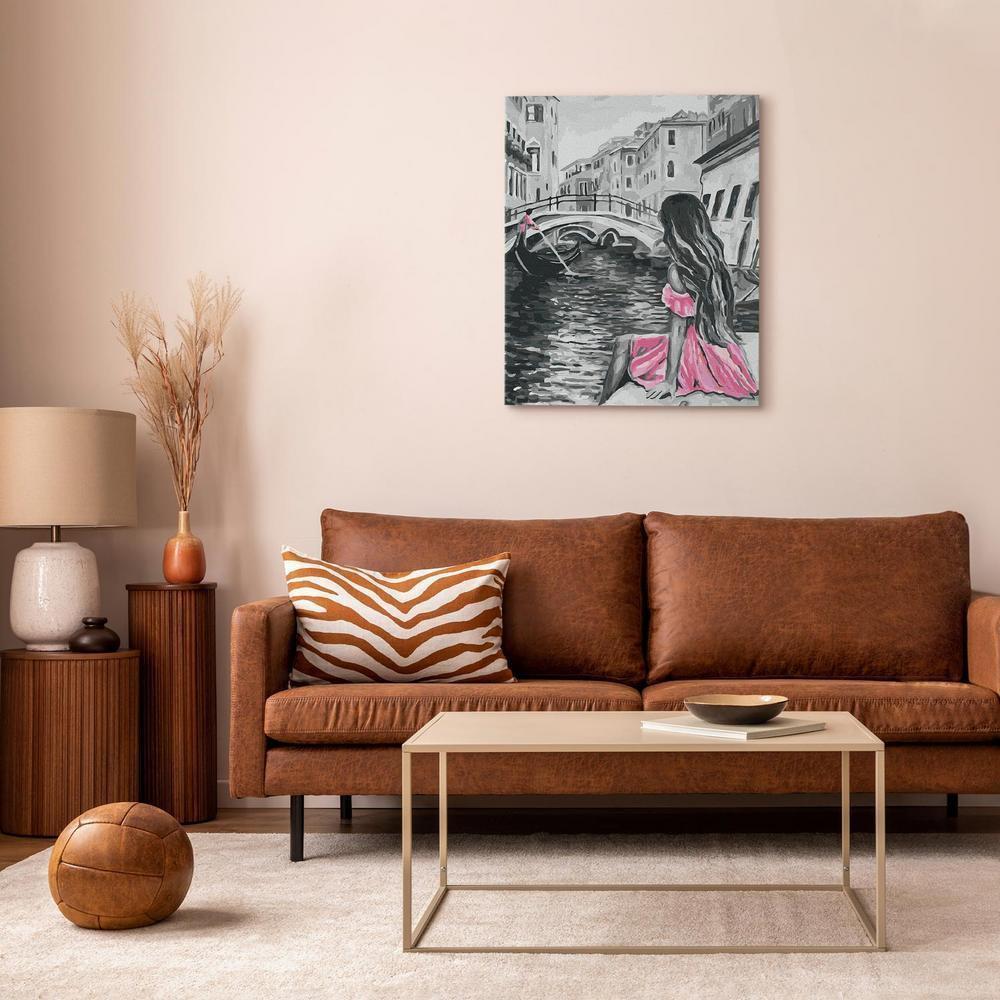 Obraz do samodzielnego malowania - Wenecja (dziewczyna w różowej sukience)