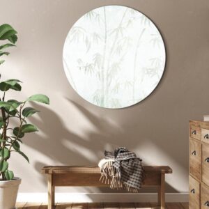 Obraz okrągły - Bambusowy las - Delikatna bambusowa dżungla w pastelowych barwach seledynu i zieleni na jasnym tle