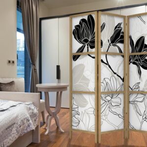 Parawan japoński - Czarno-białe kwiaty I