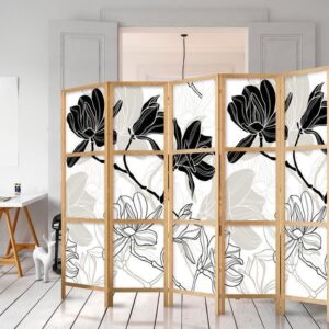 Parawan japoński - Czarno-białe kwiaty II