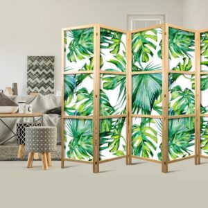 Parawan japoński - Liście monstery i palmy II