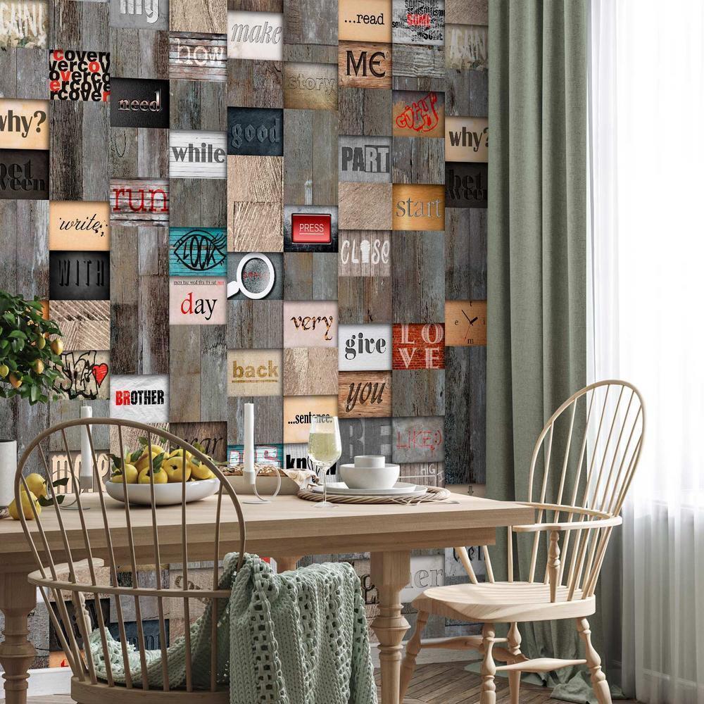 Tapeta - Drewniana inskrypcja