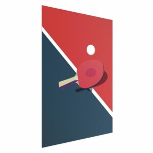 Plakat - Tenis stołowy - piłeczka i rakietka na stole